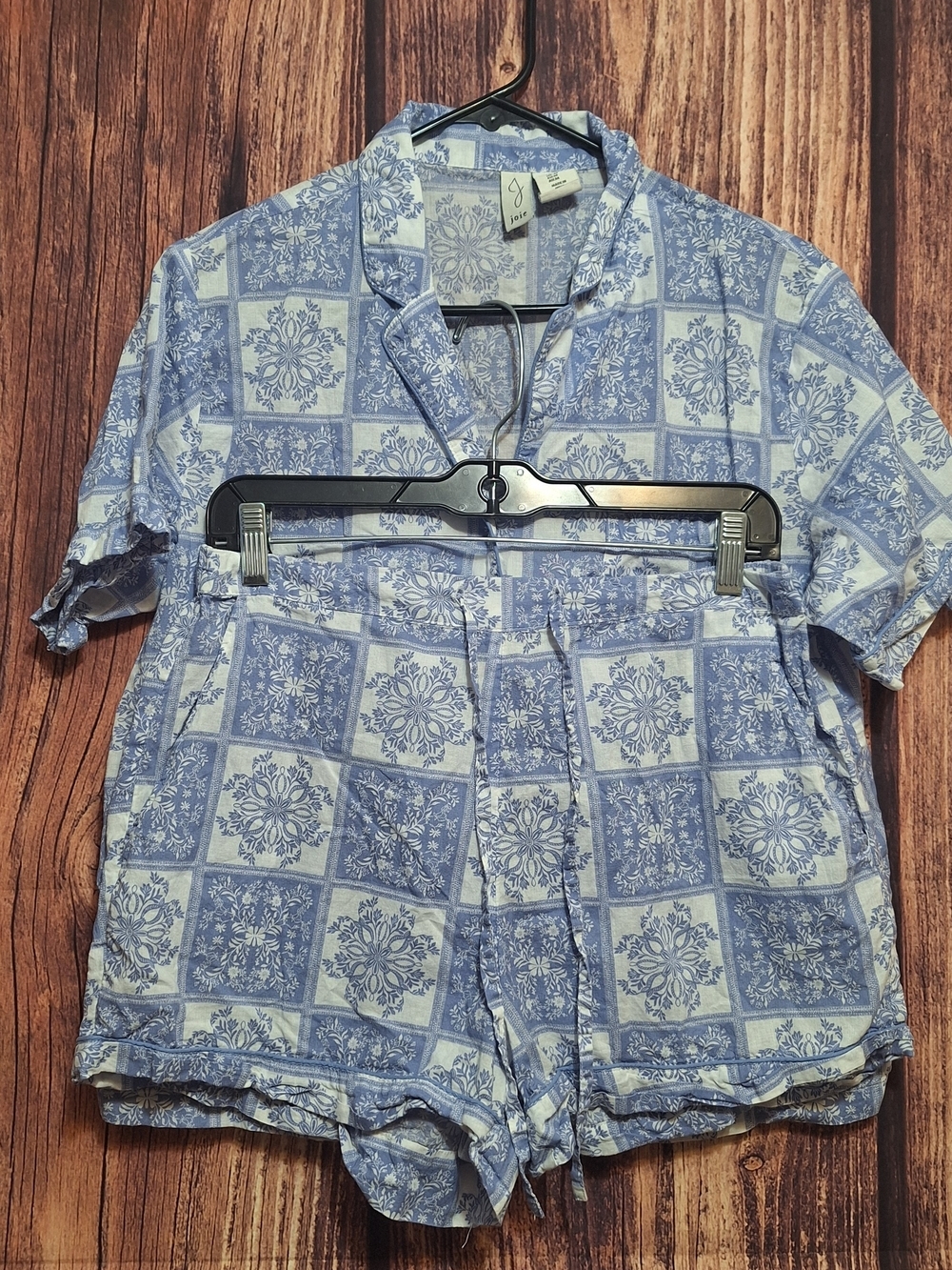 Joie Blue and White Tile-Print Short Pajama Set Size Medium